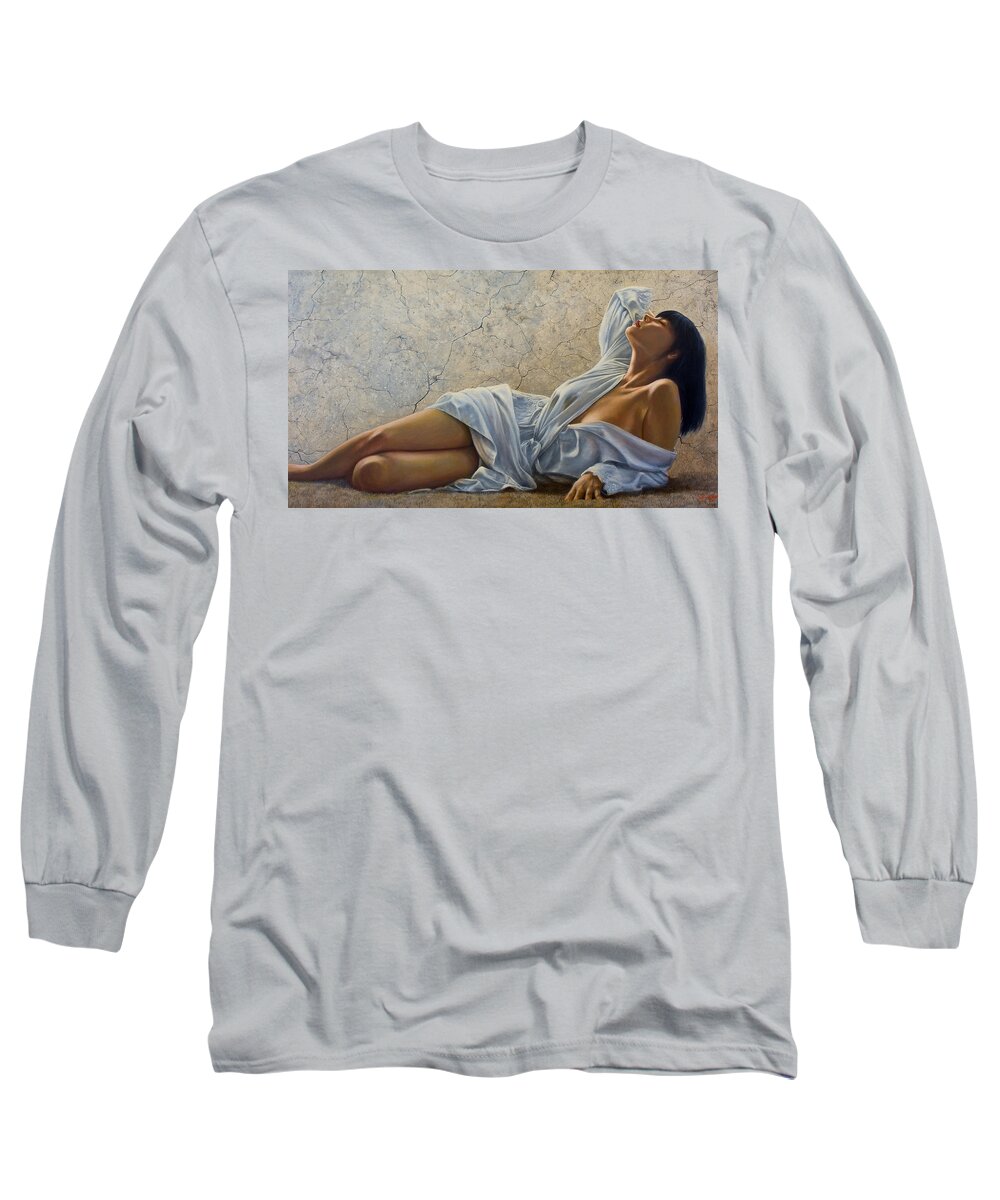 Erotic Long Sleeve T-Shirt featuring the painting Abandon by John Silver