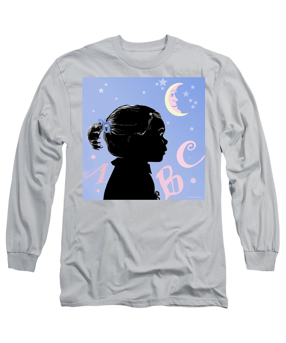 Silhouette Long Sleeve T-Shirt featuring the painting ABC - The Moon and Me by Carol Jacobs