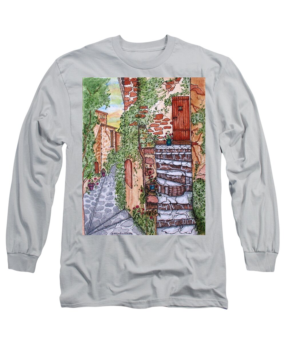 Art Long Sleeve T-Shirt featuring the painting Ancient Crumbling Stone Steps by Ashley Goforth