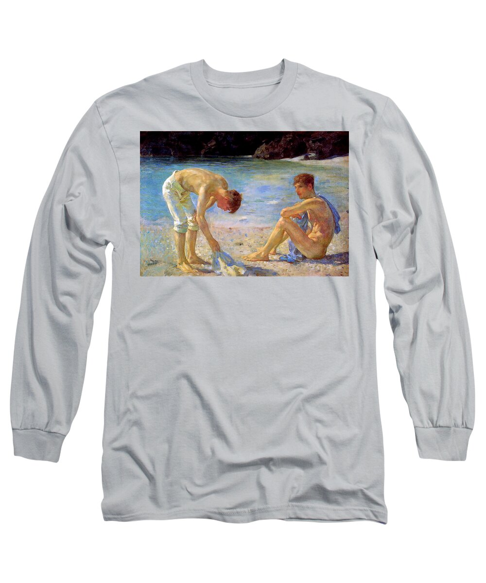 Aquamarine Long Sleeve T-Shirt featuring the painting Aquamarine  by Henry Scott Tuke