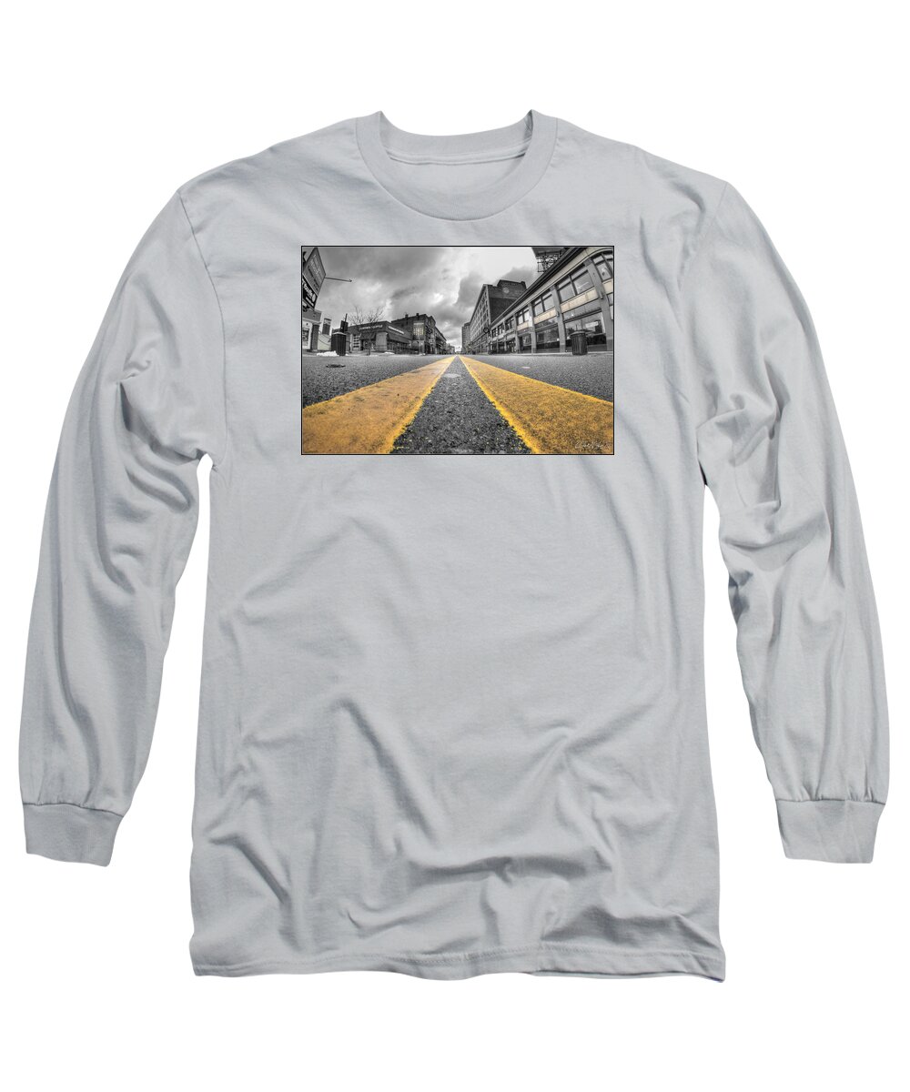 Architecture Long Sleeve T-Shirt featuring the photograph Architecture and Places in the Q.C. Series Down the Chipp Strip by Michael Frank Jr