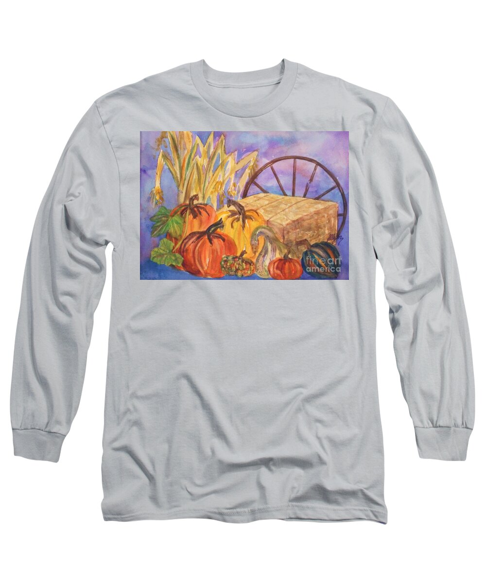 Acorn Squash Long Sleeve T-Shirt featuring the painting Autumn Bounty by Ellen Levinson