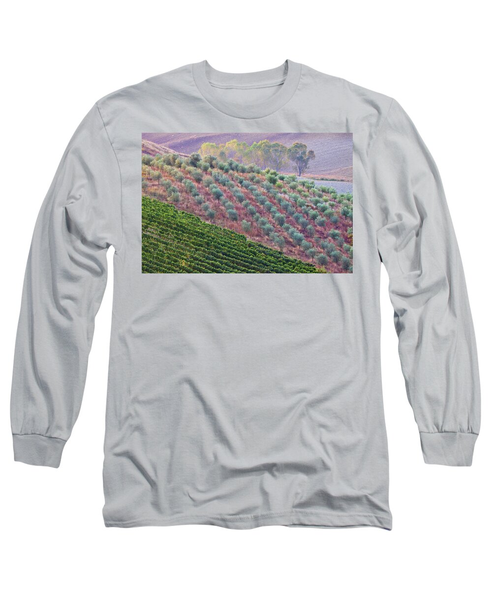 Agricultural Field Long Sleeve T-Shirt featuring the photograph Autumn Tuscan Fields by Eggers Photography