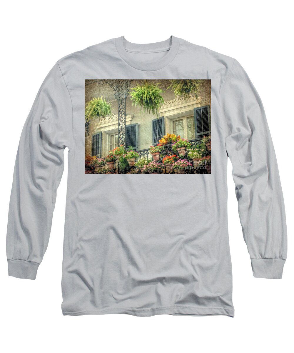 New Orleans Long Sleeve T-Shirt featuring the digital art Balcony Garden by Valerie Reeves
