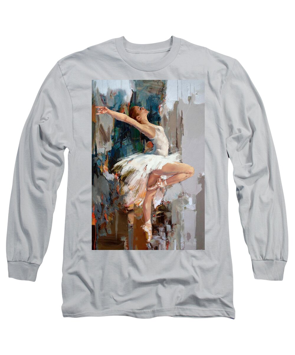 Catf Long Sleeve T-Shirt featuring the painting Ballerina 22 by Mahnoor Shah