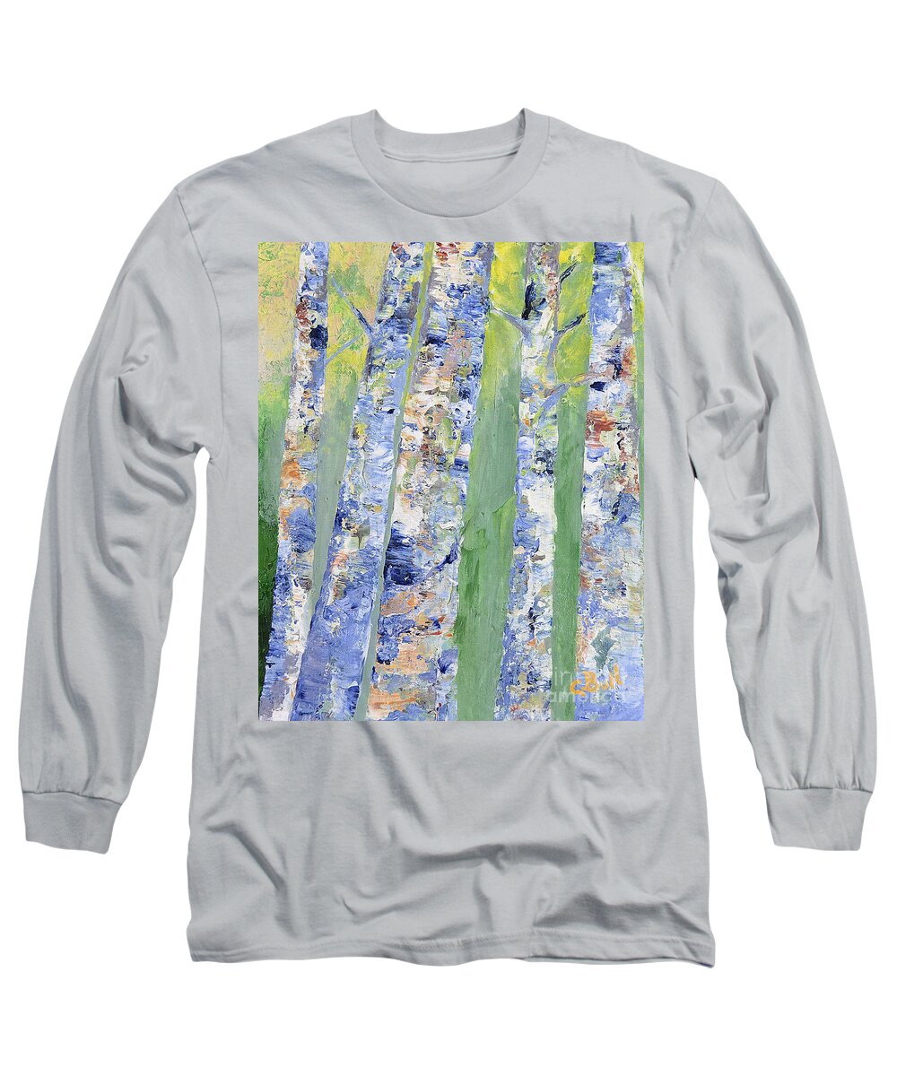 Birch Long Sleeve T-Shirt featuring the painting Birches by Claire Bull
