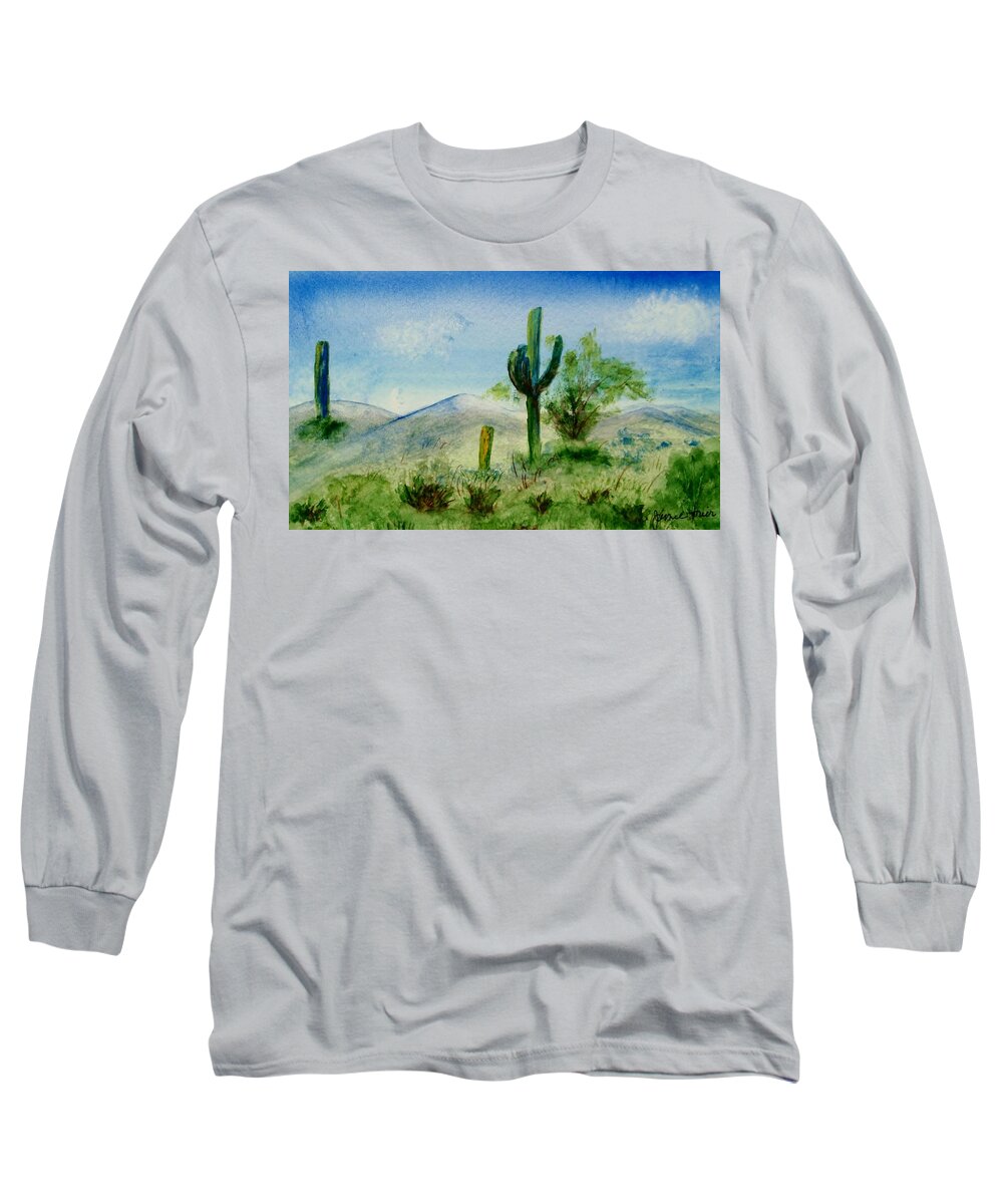 Original Long Sleeve T-Shirt featuring the painting Blue Cactus by Jamie Frier