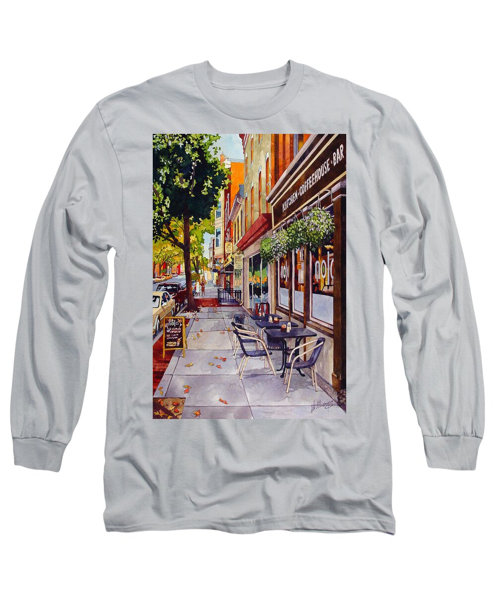 Watercolor Long Sleeve T-Shirt featuring the painting Cafe Nola by Mick Williams