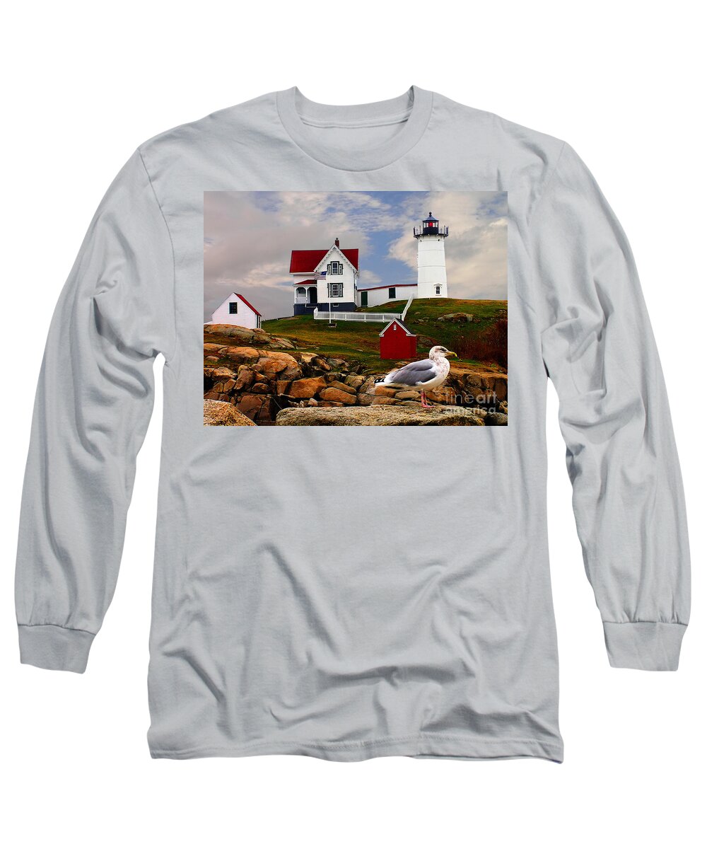America Long Sleeve T-Shirt featuring the photograph Cape Neddick Lighthouse Maine by Nick Zelinsky Jr