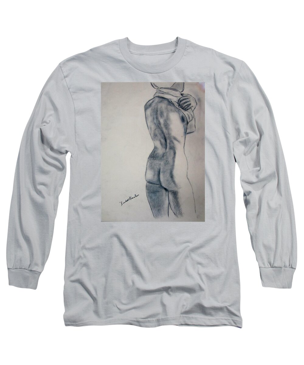 Nude Long Sleeve T-Shirt featuring the drawing Changing by Kendall Kessler