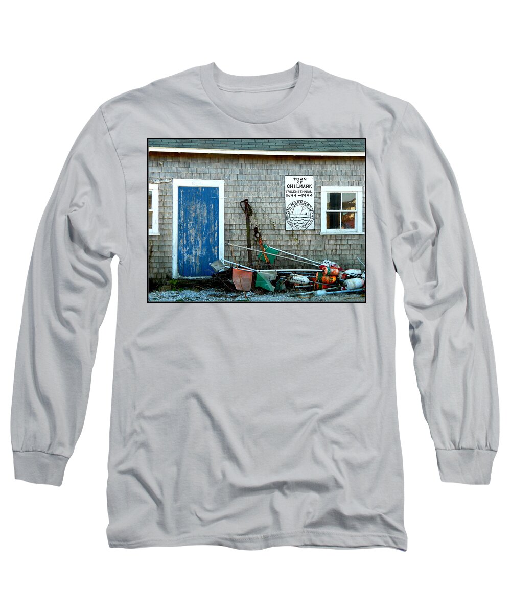 Chilmark Long Sleeve T-Shirt featuring the photograph Chilmark Dock Shack by Kathy Barney