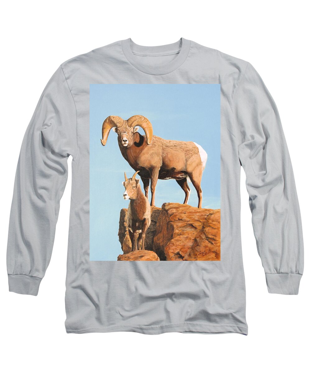Rocky Mountain Bighorn Ram Long Sleeve T-Shirt featuring the painting Chip by Darcy Tate