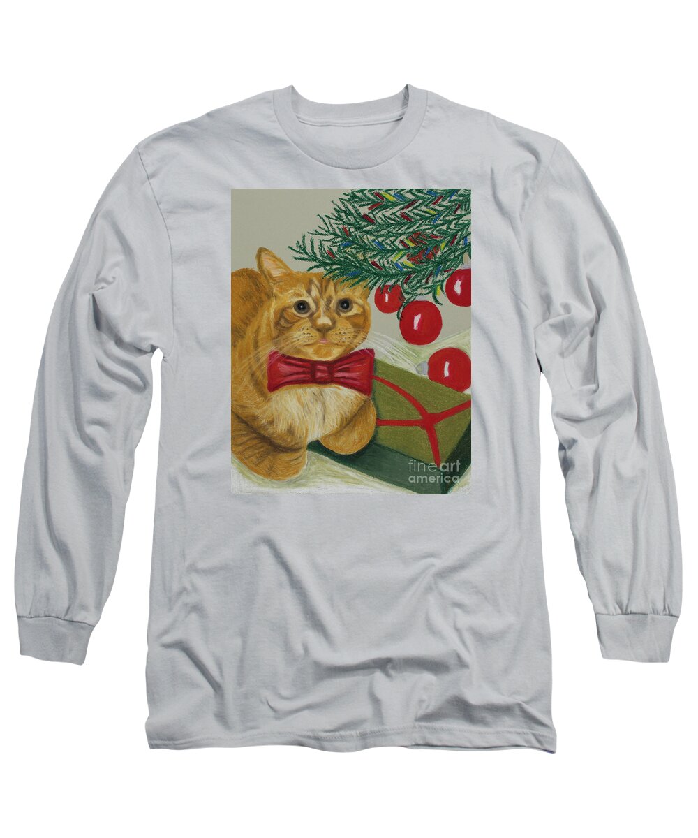 Christmas With Rufus By Annette M Stevenson Long Sleeve T-Shirt featuring the painting Christmas With Rufus by Annette M Stevenson