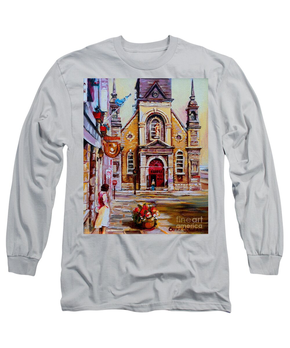 Churches Long Sleeve T-Shirt featuring the painting Church Paintings Old Montreal Sailor's Chapel Rue St Paul Eglise Bonsecours Carole Spandau by Carole Spandau