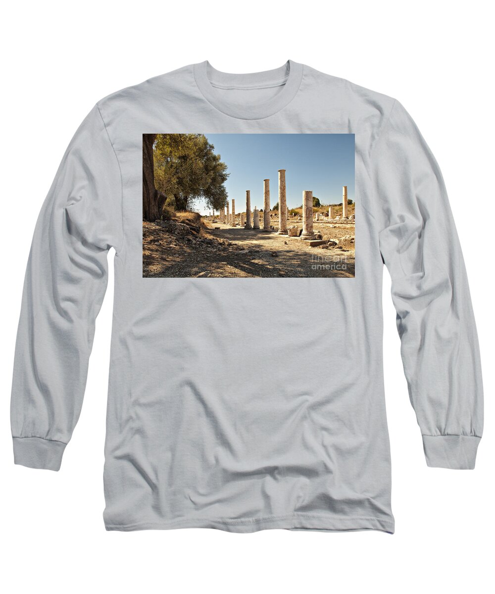 Ancient Long Sleeve T-Shirt featuring the photograph Colonaded street in Side Turkey by Sophie McAulay