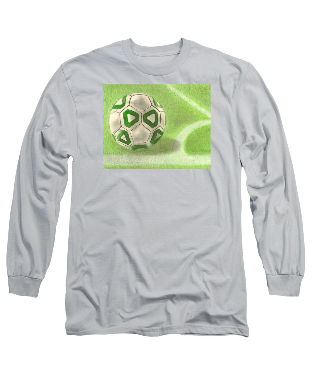 Fotbul Long Sleeve T-Shirt featuring the drawing Corner Kick by Troy Levesque