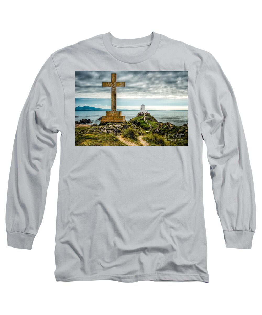 Lighthouse Long Sleeve T-Shirt featuring the photograph Cross at Llanddwyn Island by Adrian Evans