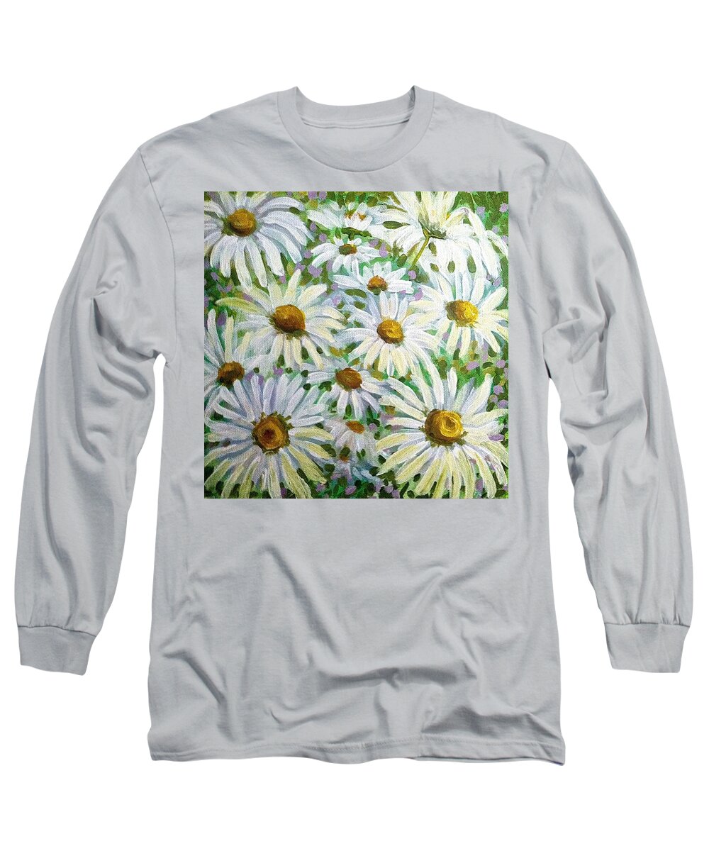 Daisy Long Sleeve T-Shirt featuring the painting Daisies by Jeanette Jarmon