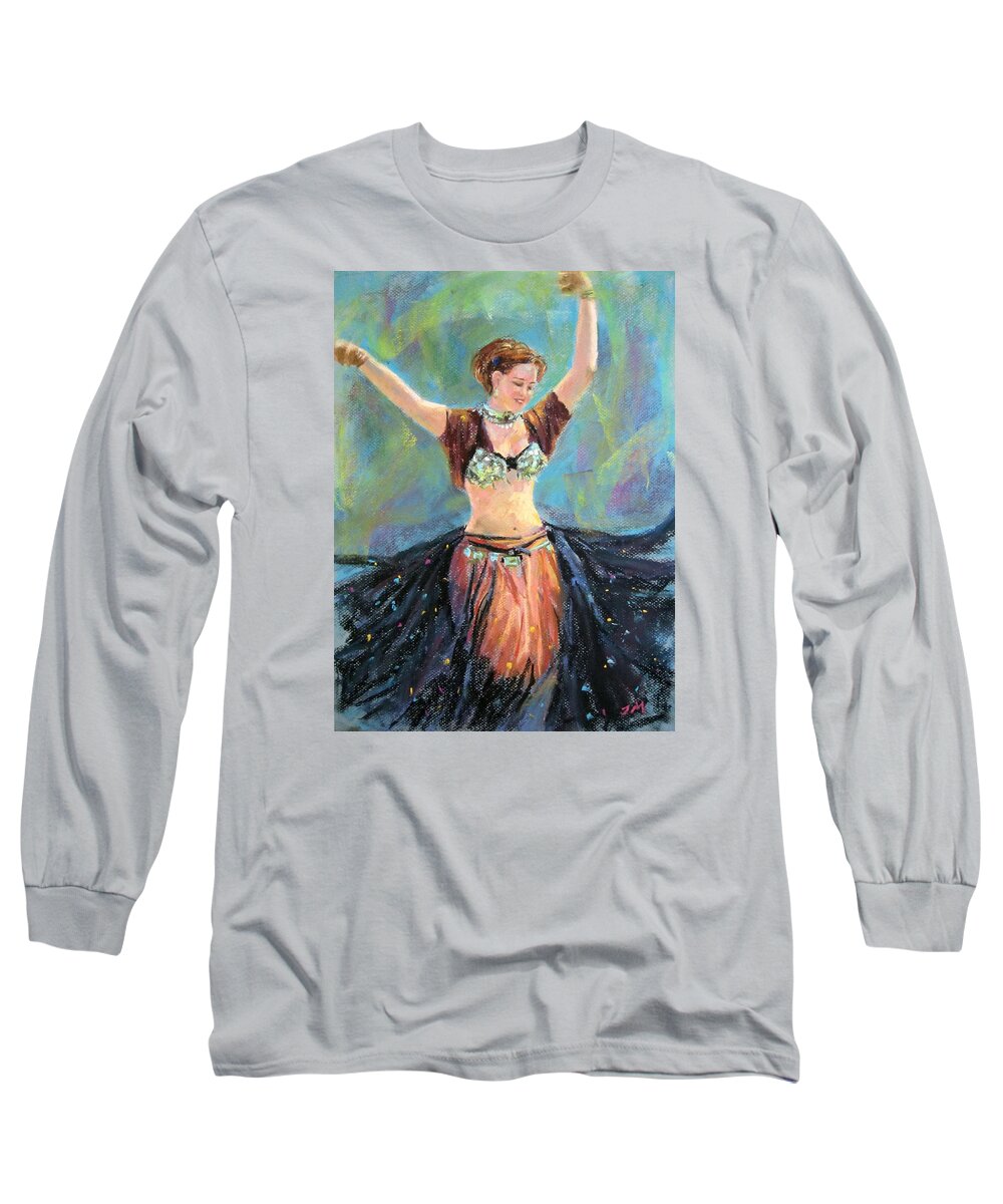 Dancing In The Air Long Sleeve T-Shirt featuring the painting Dancing In The Air by Jieming Wang