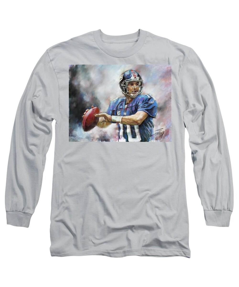 Eli Manning Long Sleeve T-Shirt featuring the drawing Eli Manning NFL NY Giants by Viola El