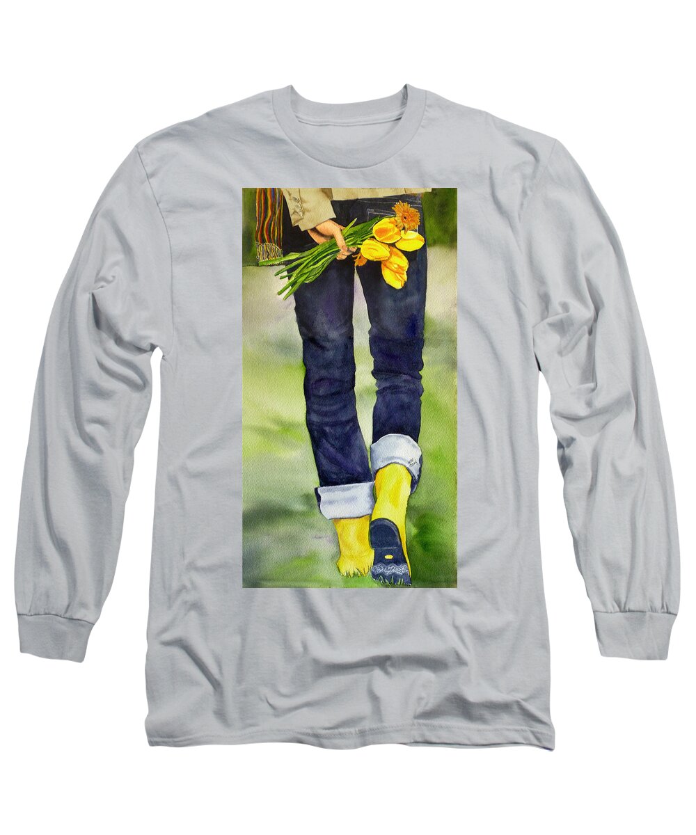 Rain Boots Long Sleeve T-Shirt featuring the painting Embracing New Life by Michal Madison