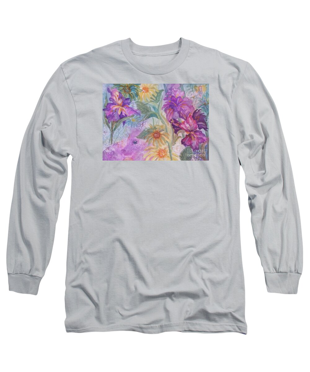 Flowers Long Sleeve T-Shirt featuring the painting Enchanted Garden by Ellen Levinson