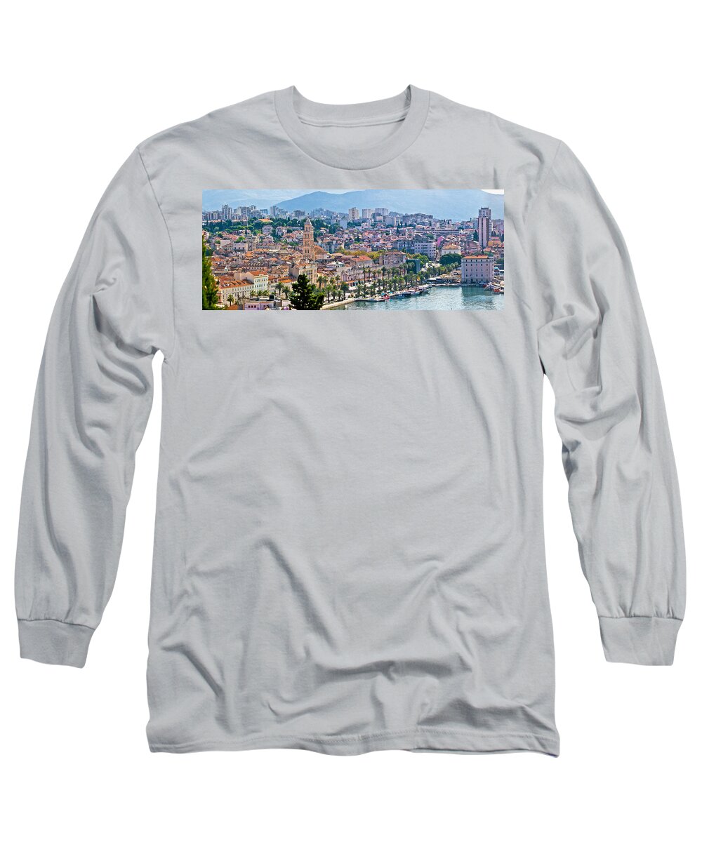 Split Long Sleeve T-Shirt featuring the photograph Fabulous Split waterfront aerial panorama by Brch Photography