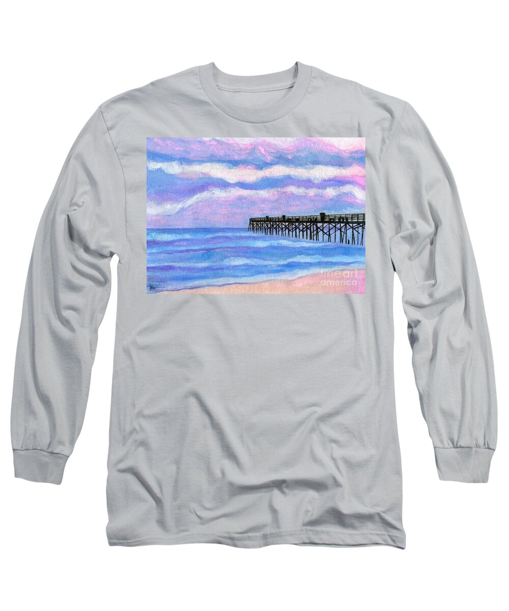 Flagler Beach Pier Long Sleeve T-Shirt featuring the painting Flagler Beach Pier by Roz Abellera