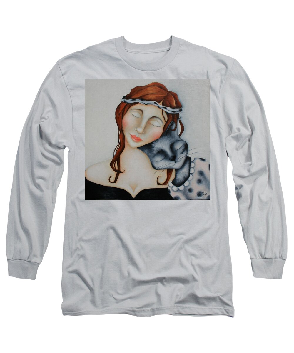 Cat Long Sleeve T-Shirt featuring the painting Friends by Deb Harvey