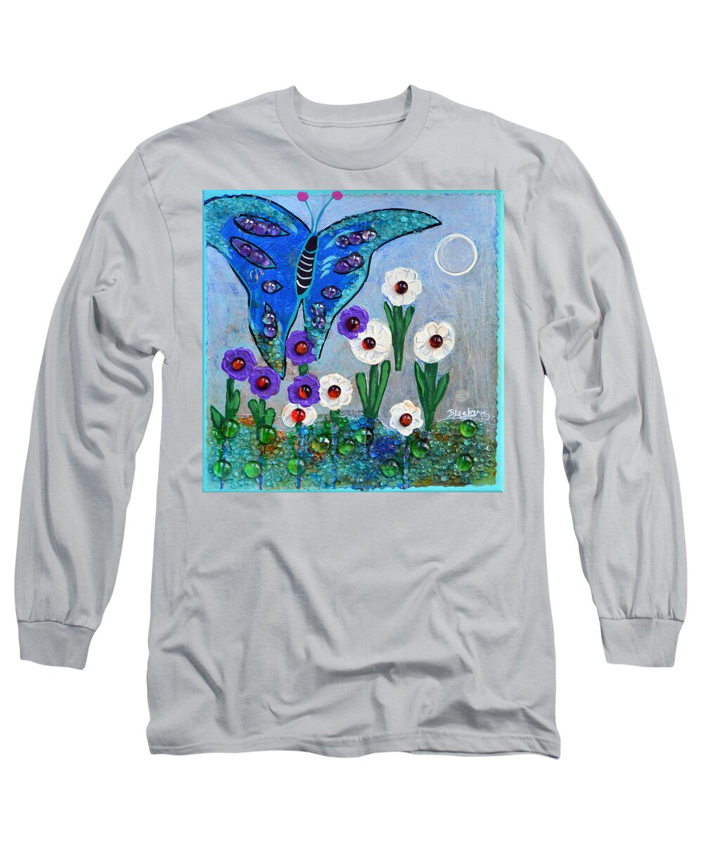 Butterfly Long Sleeve T-Shirt featuring the mixed media Garden Of The Full Moon by Donna Blackhall