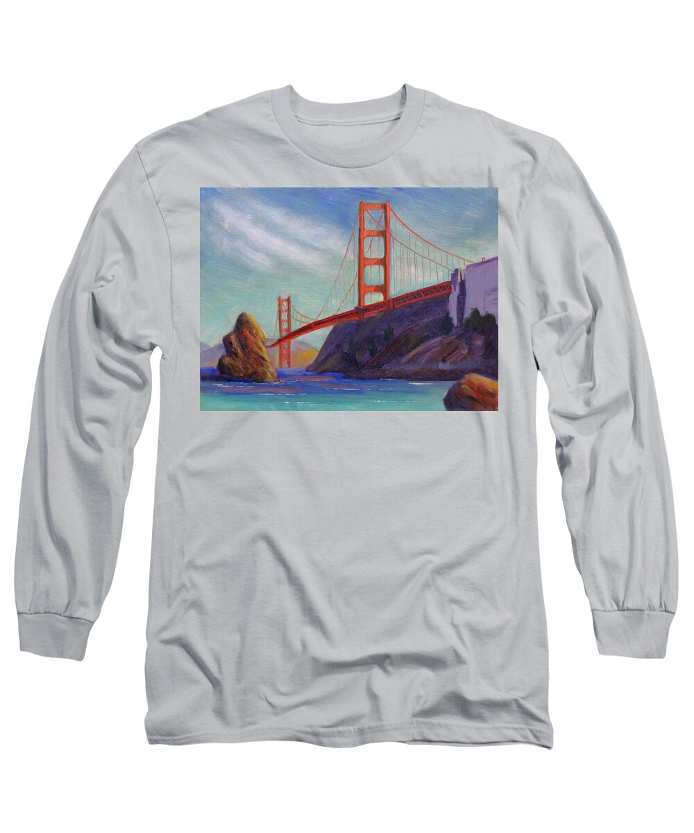 Golden Gate Bridge Long Sleeve T-Shirt featuring the painting Golden Gate Bridge by Kevin Hughes