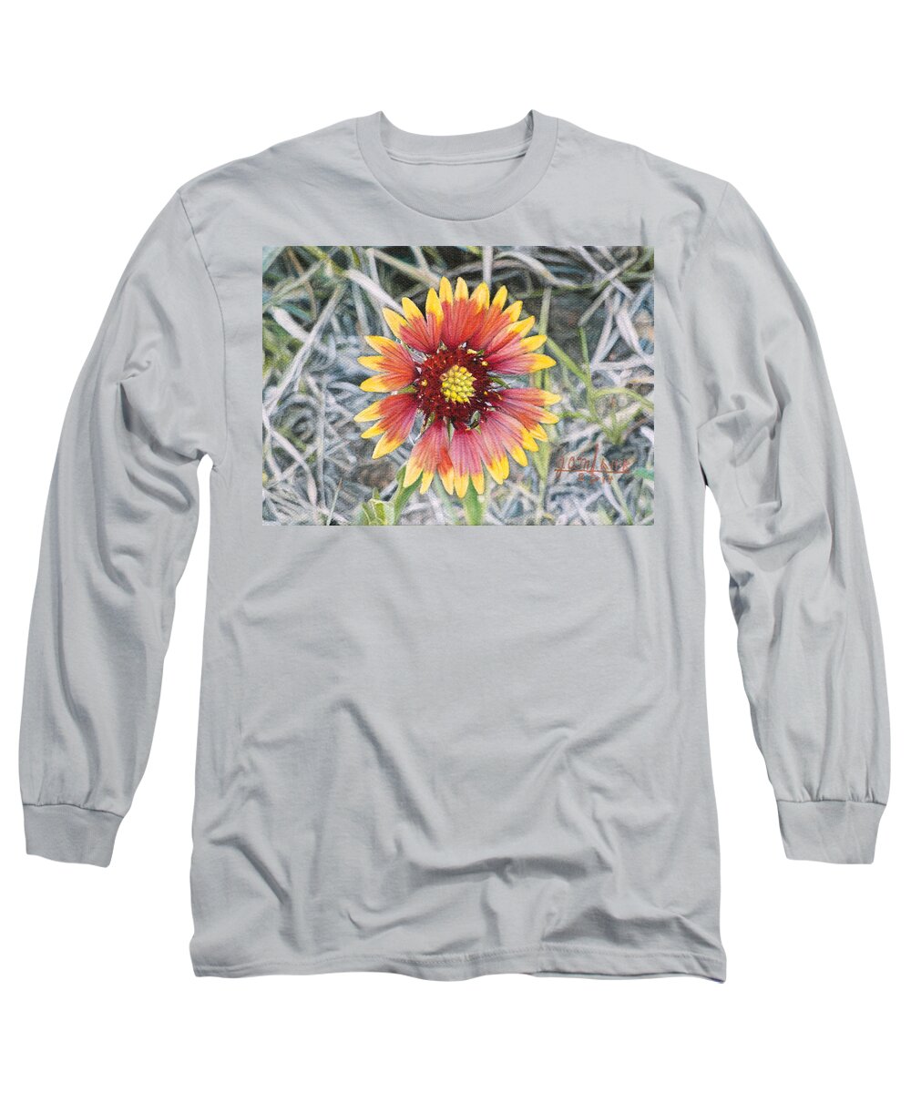 Flower Long Sleeve T-Shirt featuring the painting Indian Blanket by Joshua Martin