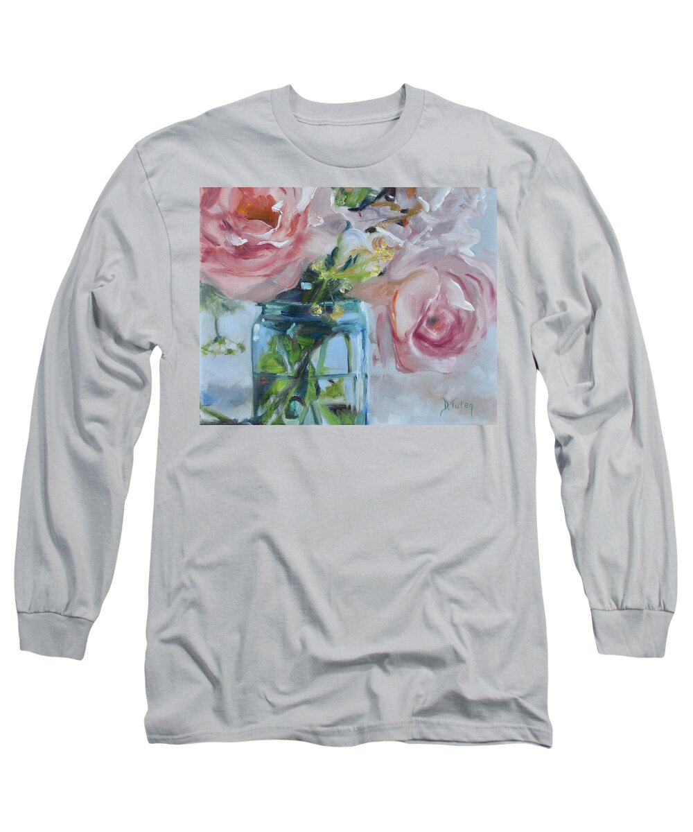 Rose Long Sleeve T-Shirt featuring the painting Jar of Pink by Donna Tuten