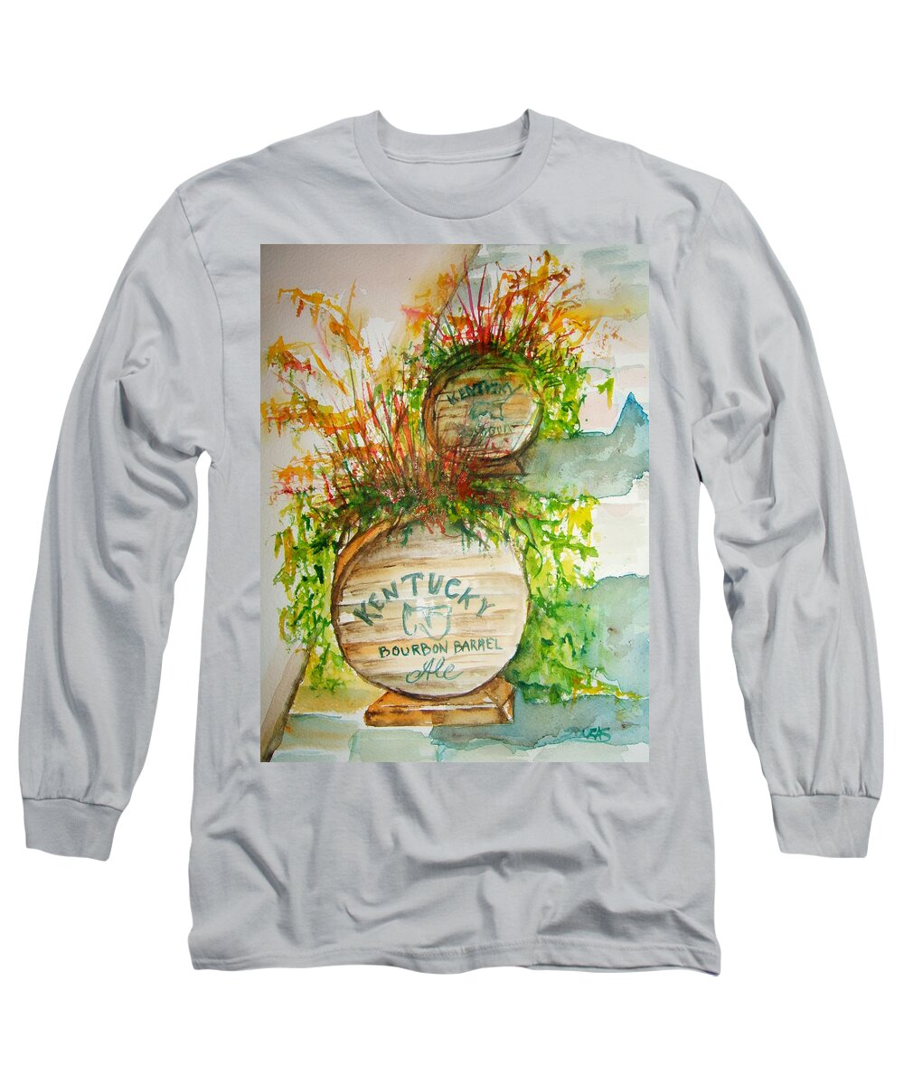 Bourbon Long Sleeve T-Shirt featuring the painting Kentucky Bourbon Barrels by Elaine Duras