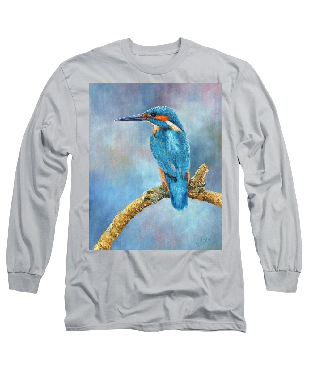 Kingfisher Long Sleeve T-Shirt featuring the painting Kingfisher by David Stribbling