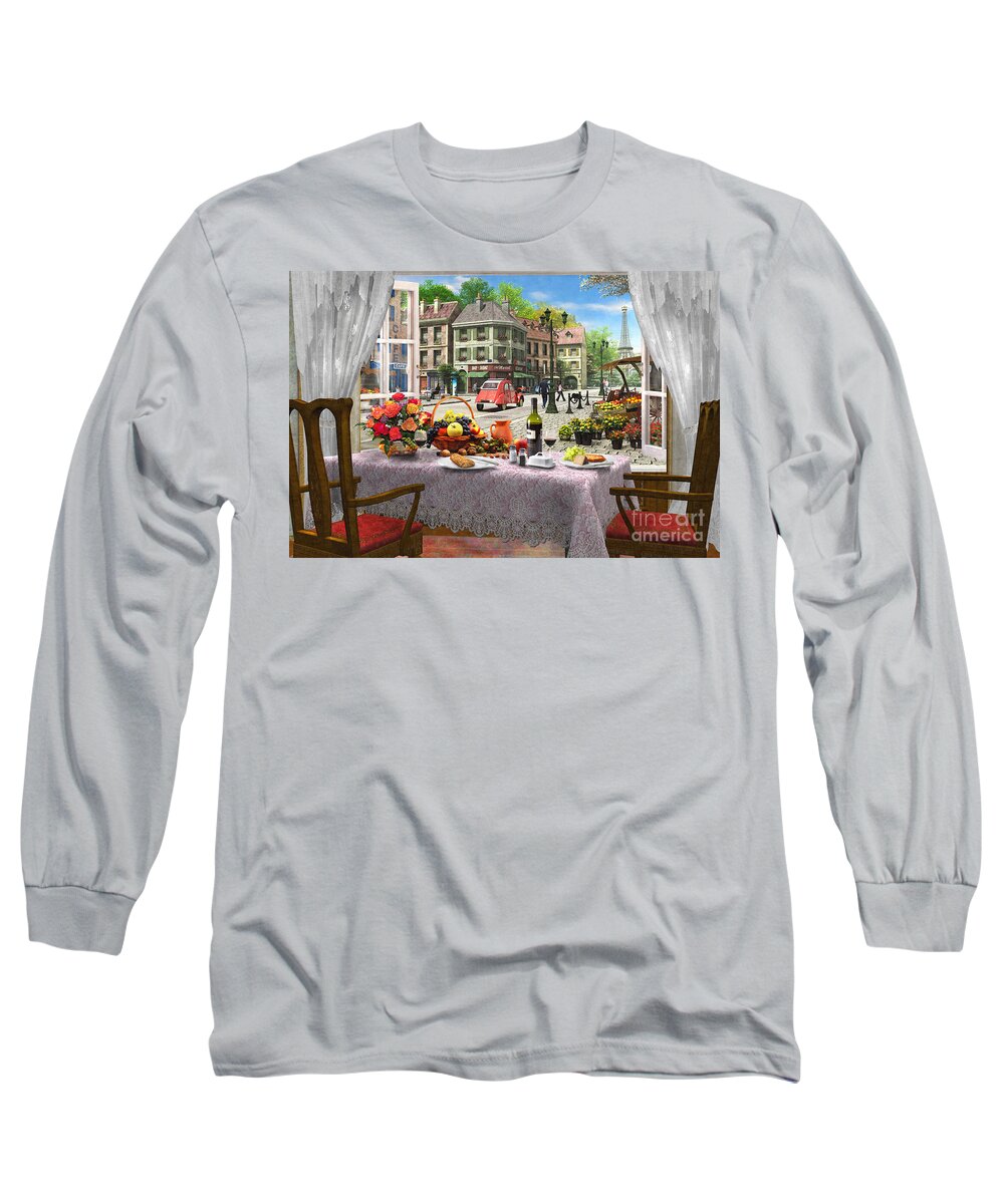 Cafe Long Sleeve T-Shirt featuring the digital art Le Cafe Paris by MGL Meiklejohn Graphics Licensing