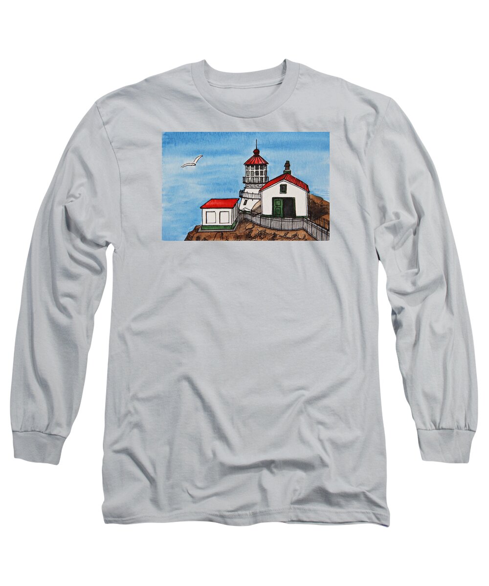Lighthouse Long Sleeve T-Shirt featuring the painting Lighthouse by Masha Batkova