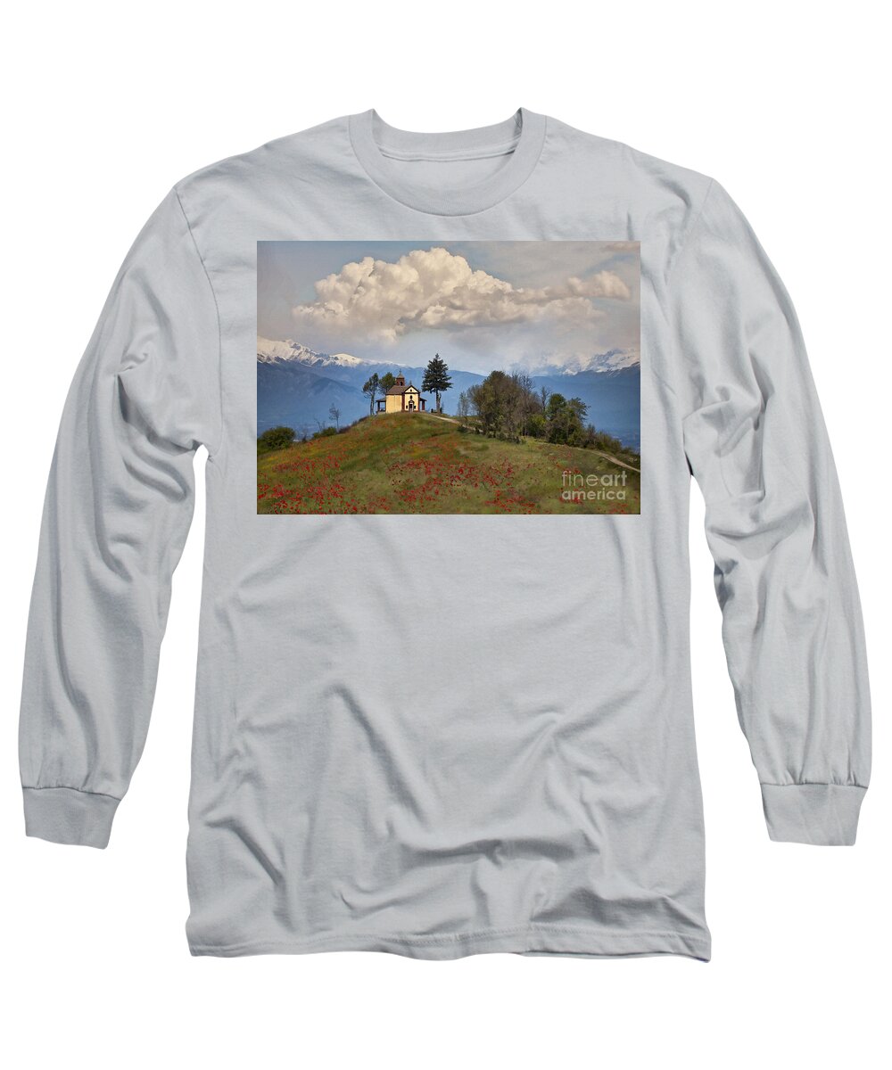 Church Long Sleeve T-Shirt featuring the digital art Little White Church by Sharon Foster
