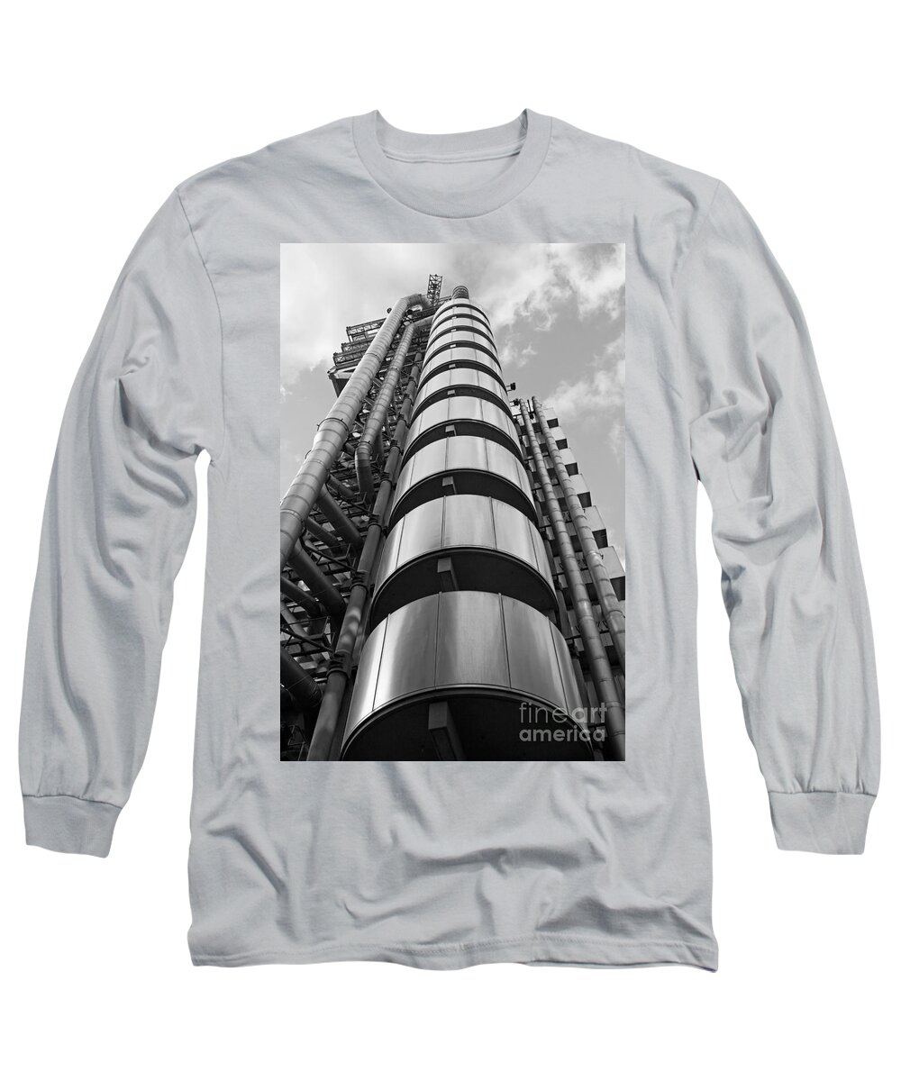  Uk England Mono Black White And Chelsea Lloyds Building London Long Sleeve T-Shirt featuring the photograph Lloyds Building London by Julia Gavin