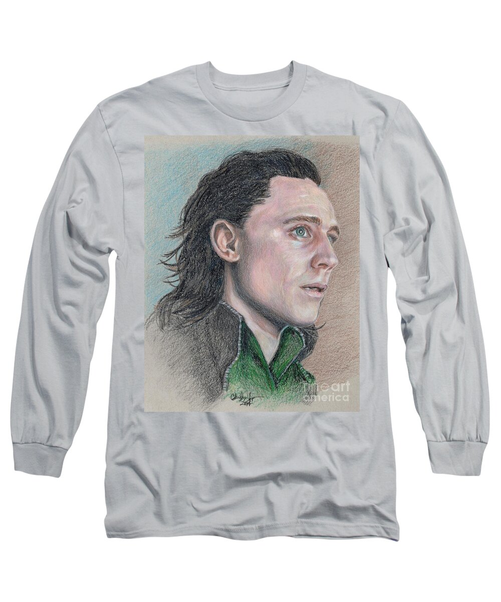 Loki Long Sleeve T-Shirt featuring the drawing Loki from the Avengers by Christine Jepsen