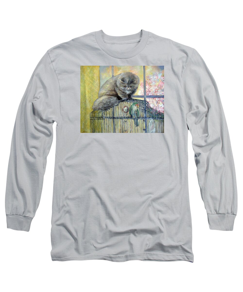 Nature Long Sleeve T-Shirt featuring the painting Lookin for Grub in All the Wrong Places by Donna Tucker