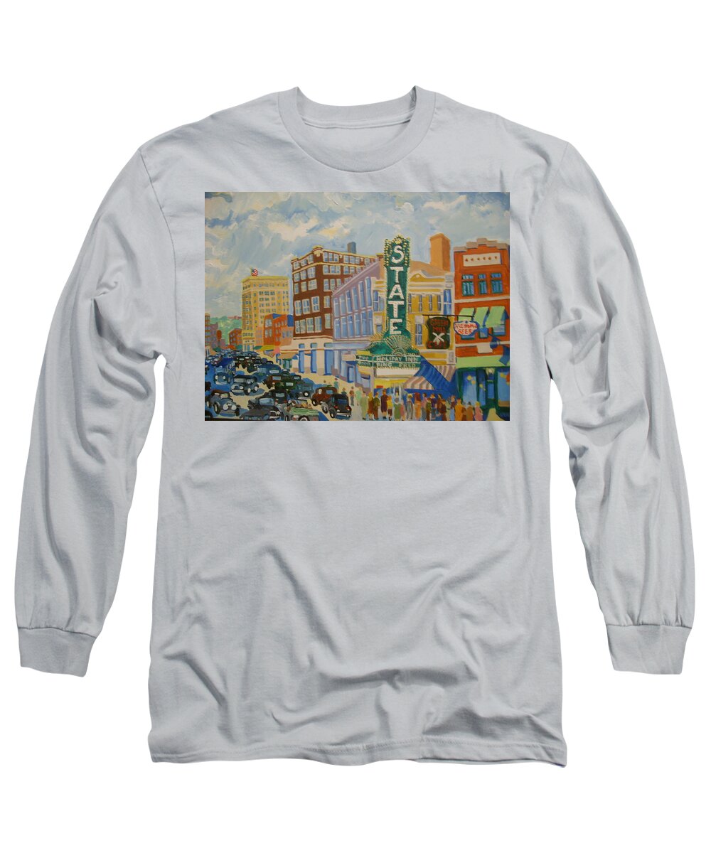 Sioux Falls Long Sleeve T-Shirt featuring the painting Main Street by Rodger Ellingson