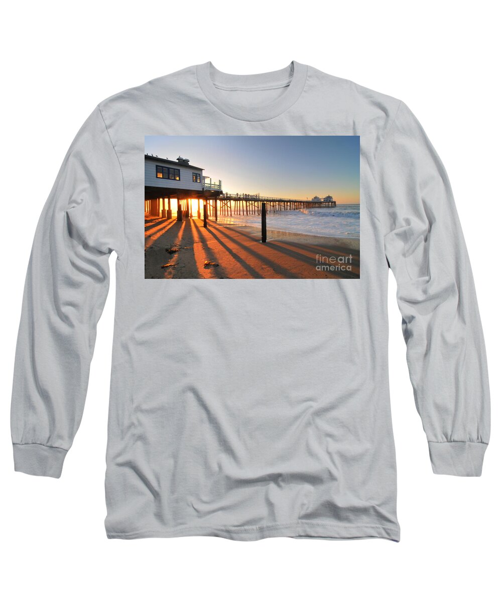 Malibu Long Sleeve T-Shirt featuring the photograph Malibu Pier Sunburst by Richard Omura
