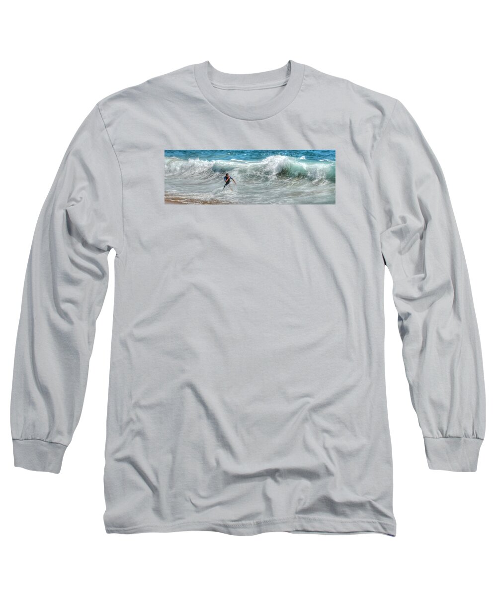 Surfing Long Sleeve T-Shirt featuring the photograph Man vs Wave by Bill Hamilton