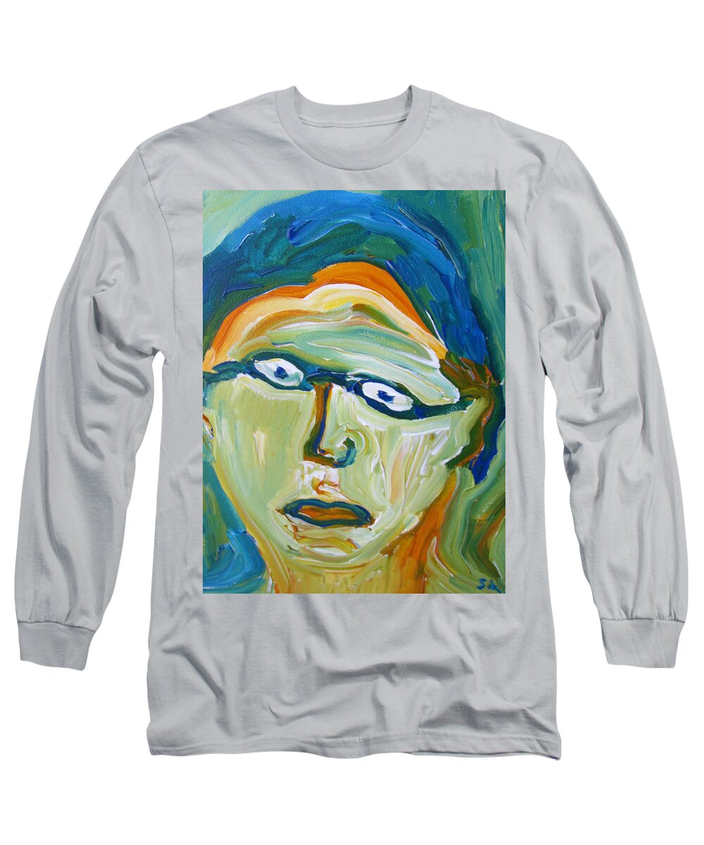 Abstract Long Sleeve T-Shirt featuring the painting Man with Glasses by Shea Holliman