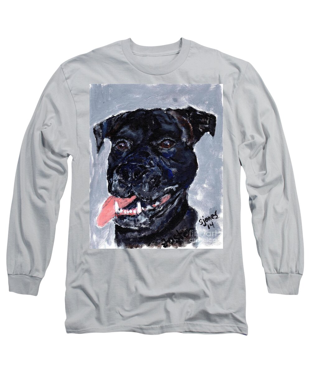 Animal Long Sleeve T-Shirt featuring the painting Mastiff Boxer Mix by Shelley Jones