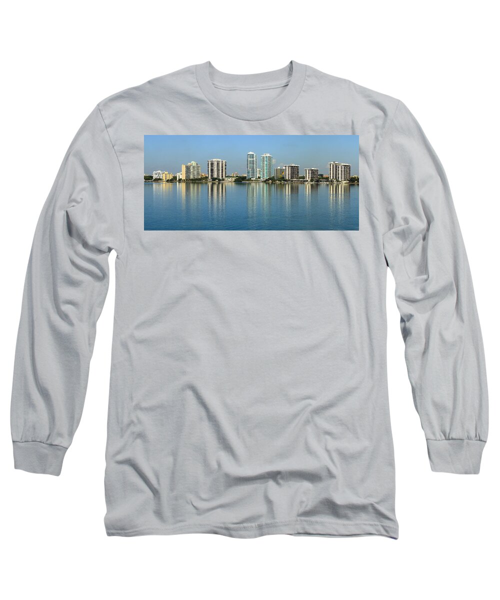 Architecture Long Sleeve T-Shirt featuring the photograph Miami Brickell Skyline by Raul Rodriguez