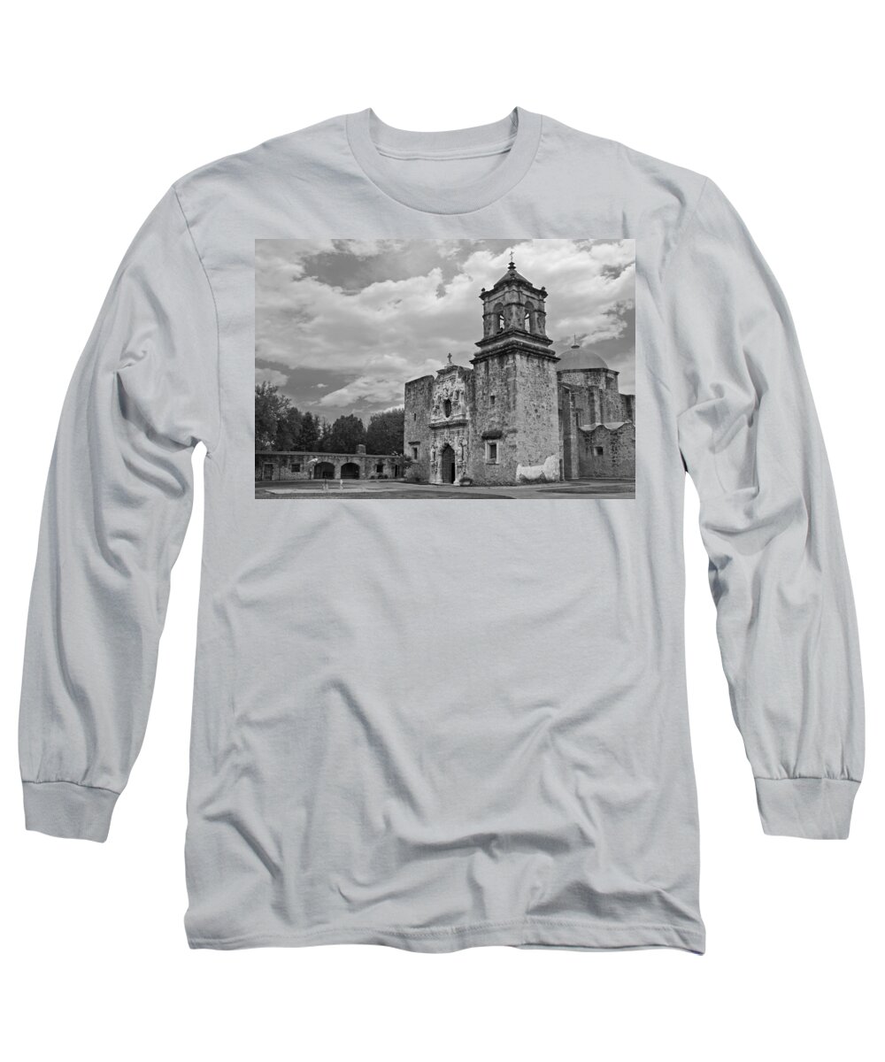 Mission San Jose Bw Long Sleeve T-Shirt featuring the photograph Mission San Jose BW by Jemmy Archer