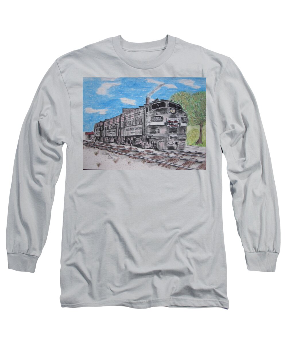 New York Long Sleeve T-Shirt featuring the painting New York Central Train by Kathy Marrs Chandler