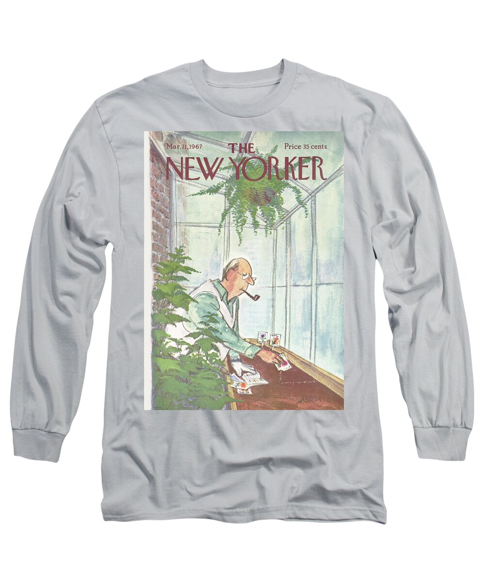 Gardening Long Sleeve T-Shirt featuring the painting New Yorker March 11th, 1967 by Charles Saxon